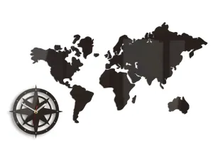 Moderné nástenné hodiny WORLD MAP WENGE wenge (nalepovacie hodiny na stenu)