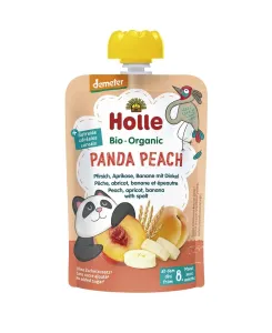 6x HOLLE Panda Peach Bio pyré broskyňa marhuľa banán špalda 100 g (8+) #9555677