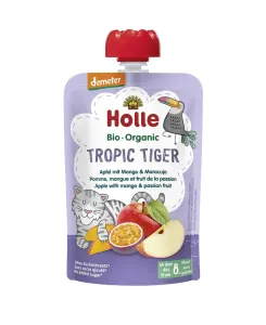 3x HOLLE Tropic Tiger Bio ovocné pyré jablko, mango a maracuja, 100 g (8 m+) #8951257