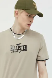 Bavlnené tričko Hollister Co. béžová farba, s nášivkou