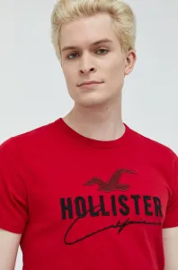 Bavlnené tričko Hollister Co. červená farba, s nášivkou