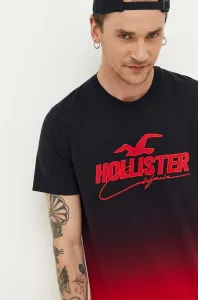 Bavlnené tričko Hollister Co. čierna farba, vzorované
