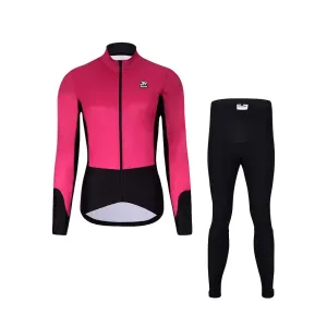 HOLOKOLO Cyklistická zimná bunda a nohavice - CLASSIC LADY - čierna/ružová #7911669