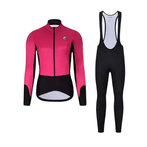 HOLOKOLO Cyklistická zimná bunda a nohavice - CLASSIC LADY - čierna/ružová #7874552