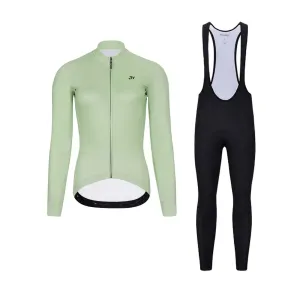 HOLOKOLO Cyklistický dlhý dres a nohavice - PHANTOM LADY WINTER - svetlo zelená/čierna #8002387