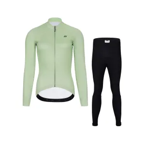 HOLOKOLO Cyklistický dlhý dres a nohavice - PHANTOM LADY WINTER - svetlo zelená/čierna #8002389