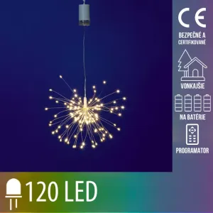 Vianočná LED svetelná ozdoba vonkajšia - na batérie + programy - Fireworks - 120 LED - Teplá biela+Multicolour