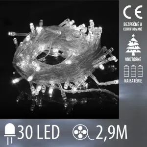 Vianočná LED svetelná reťaz vnútorná na batérie s priesvitným káblom - 30LED - 2,9M Studená biela