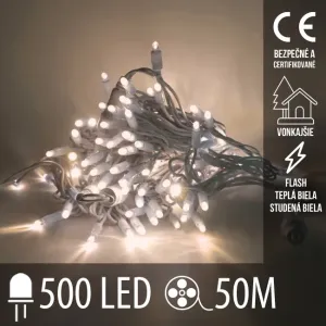 Vianočná LED svetelná reťaz vonkajšia FLASH - 500LED - 50M Teplá Biela+Studená Biela