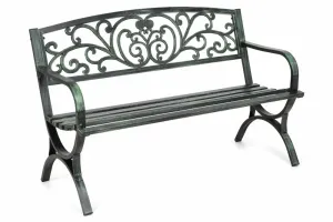 Záhradná lavička s patinou oceľ liatina Zelená #783837