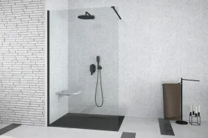 HOPA - Walk-in sprchovací kút AVEO BLACK - Farba rámu zásteny - Hliník čierny, Pevná stena - Bez pevnej steny, Rozmer A - 140, Rozmer C - 195, Výplň - Číre bezpečnostné sklo - 8 mm BCAVEO140BL