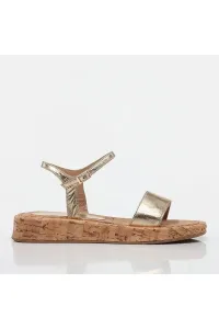 Hotiç Women's Genuine Leather Gold Flat Sandals