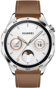 Huawei Watch GT 4 46mm, Strieborná s hedným koženým remienkom