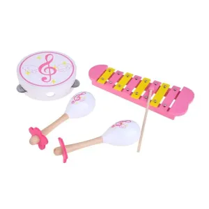 IN0085 Drevené hudobné nástroje s tamburínou - Pink Music