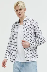 Bavlnená košeľa HUGO pánska, biela farba, regular, s talianskym golierom #8498069