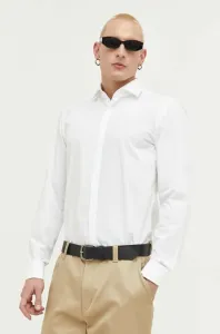 Bavlnená košeľa HUGO pánska, biela farba, slim