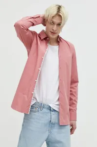 Bavlnená košeľa HUGO pánska, ružová farba, regular, s talianskym golierom #8451057