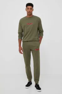 Bavlnené nohavice HUGO zelená farba, s potlačou