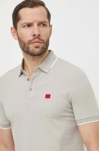 Bavlnené polo tričko HUGO šedá farba, jednofarebný