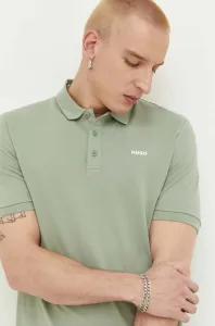 Bavlnené polo tričko HUGO zelená farba, jednofarebné