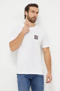 Bavlnené tričko HUGO 2-pak biela farba, s potlačou