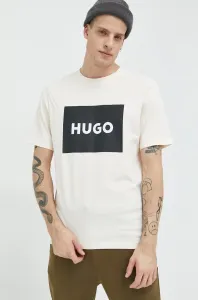 Bavlnené tričko HUGO béžová farba, s potlačou #8674929