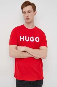 Bavlnené tričko HUGO červená farba, s potlačou #8561037