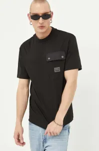 Bavlnené tričko HUGO čierna farba, s nášivkou #8741285