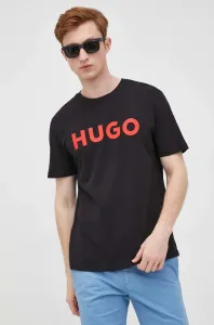 Bavlnené tričko HUGO čierna farba, s potlačou, 50467556