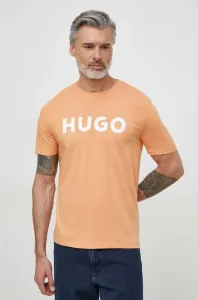 Bavlnené tričko HUGO pánsky,oranžová farba,s potlačou,50467556