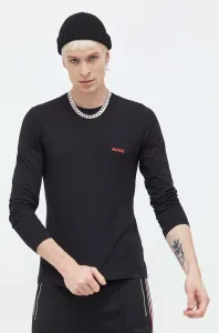 Bavlnené tričko s dlhým rukávom HUGO 3-pak čierna farba, s potlačou #8182894