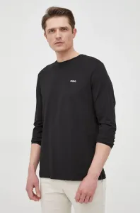 Bavlnené tričko s dlhým rukávom HUGO čierna farba,s potlačou,50466159