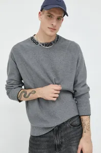 Bavlnený sveter HUGO pánsky,šedá farba,tenký,,50474813