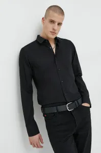 Košeľa HUGO pánska, čierna farba, slim, s klasickým golierom #6219731