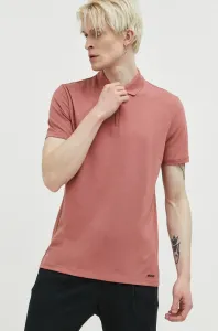 Polo tričko HUGO pánske, ružová farba, jednofarebné