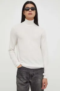 Vlnený sveter HUGO pánsky, biela farba, tenký, s rolákom