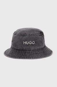 Bavlnený klobúk HUGO šedá farba, bavlnený