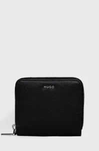 Kožená peňaženka HUGO dámsky, čierna farba #262313