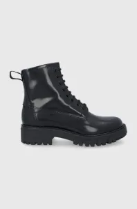 Kožené členkové topánky Hugo dámske, čierna farba, na platforme #8520755
