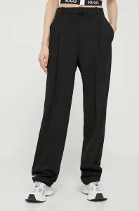 Nohavice HUGO dámske, čierna farba, rovné, vysoký pás #8742534
