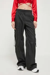 Nohavice HUGO dámske, čierna farba, rovné, vysoký pás #8691727