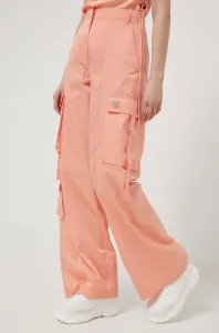 Nohavice HUGO dámske, oranžová farba, rovné, vysoký pás #8691728