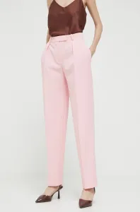 Nohavice HUGO dámske, ružová farba, široké, vysoký pás #9136915