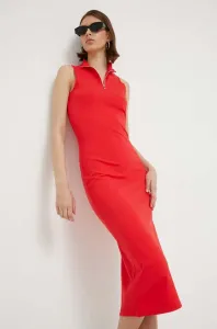 Šaty HUGO červená farba, midi, priliehavá #6878970