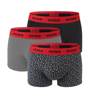 HUGO - boxerky 3PACK cotton stretch big logo gray & black combo - limitovaná fashion edícia (HUGO BOSS)
