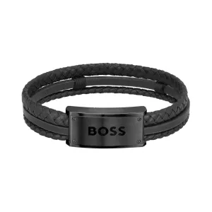 Hugo Boss Štýlový čierny kožený náramok 1580425