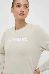 Bavlnená mikina Hummel dámska, béžová farba, s potlačou