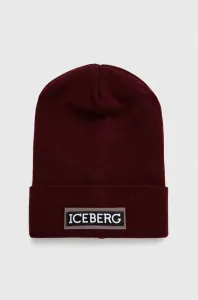 Vlnená čiapka Iceberg bordová farba, z hrubej pleteniny, vlnená