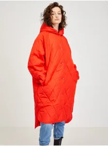 Červený dámsky prešívaný zimný kabát s kapucňou ICHI #4769807