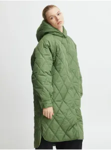 Zelený dámsky prešívaný zimný kabát s kapucňou ICHI #4601229
